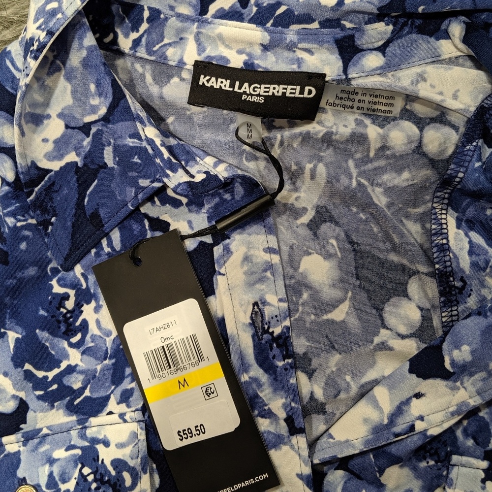 💙SOLD💙Karl Lagerfeld blue floral button-up shirt - Picture 4 of 7
